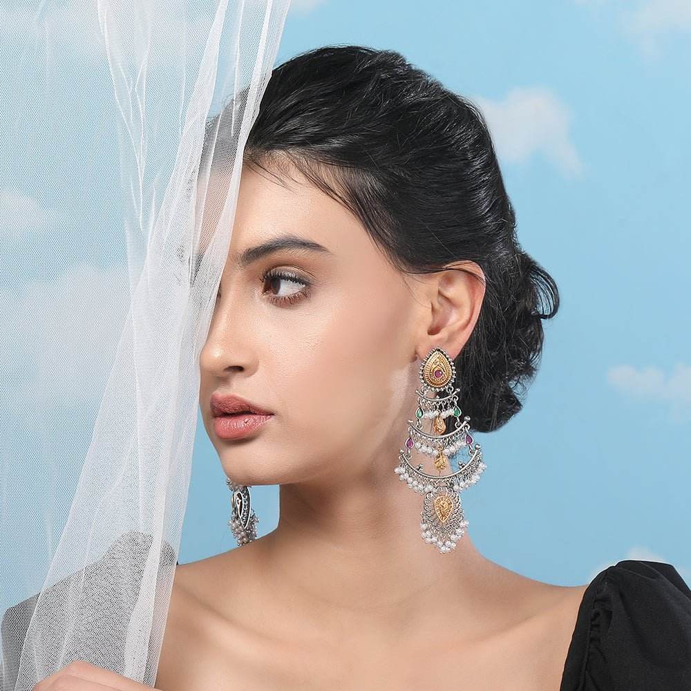 Buy Aviana Bridal Ethnic Multi-Layered Kundan Pearl Long Dangler Earrings - Auraa Trends