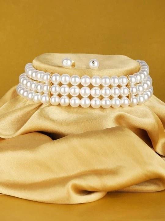 Buy Aviana Gold-Plated Antique Pearl Necklace Set - Auraa Trends