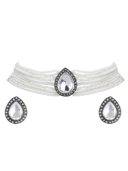 Buy Aviana Gold-Plated Kundan & Pearl Choker Necklace Set - Auraa Trends