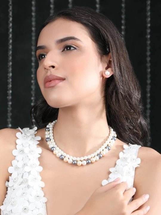 Buy Aviana Gold-Plated Multicolor Pearl Layered Jewellery Set - Auraa Trends