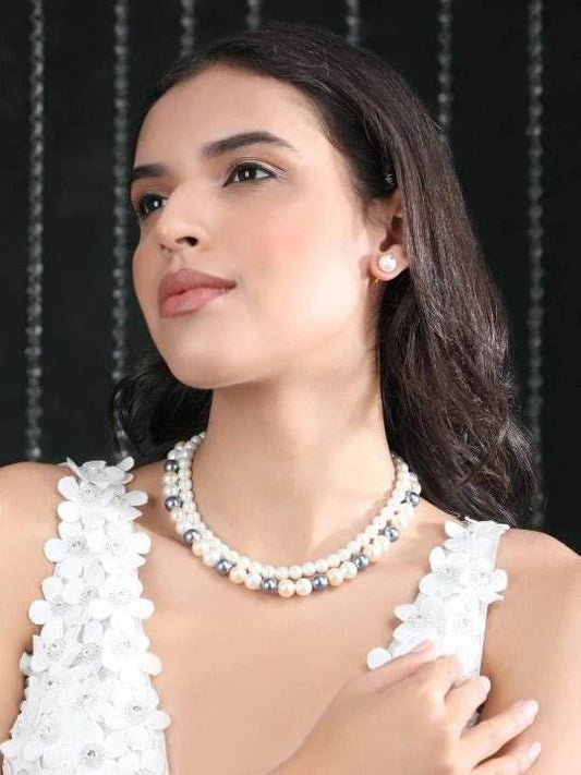 Buy Aviana Gold-Plated Multicolor Pearl Layered Jewellery Set - Auraa Trends