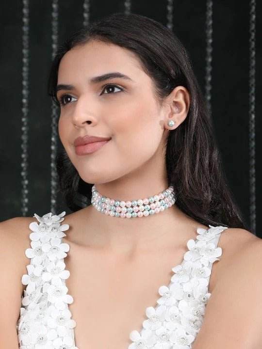 Buy Aviana Gold-Plated Multicolor Round Pearl Necklace Set - Auraa Trends