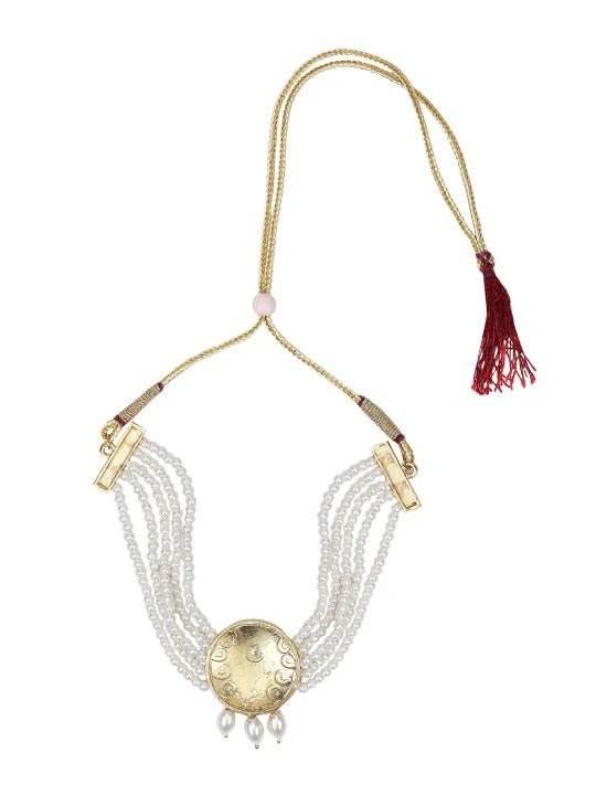 Buy Aviana Gold-Plated White Kundan & Pearl Choker Necklace Set - Auraa Trends