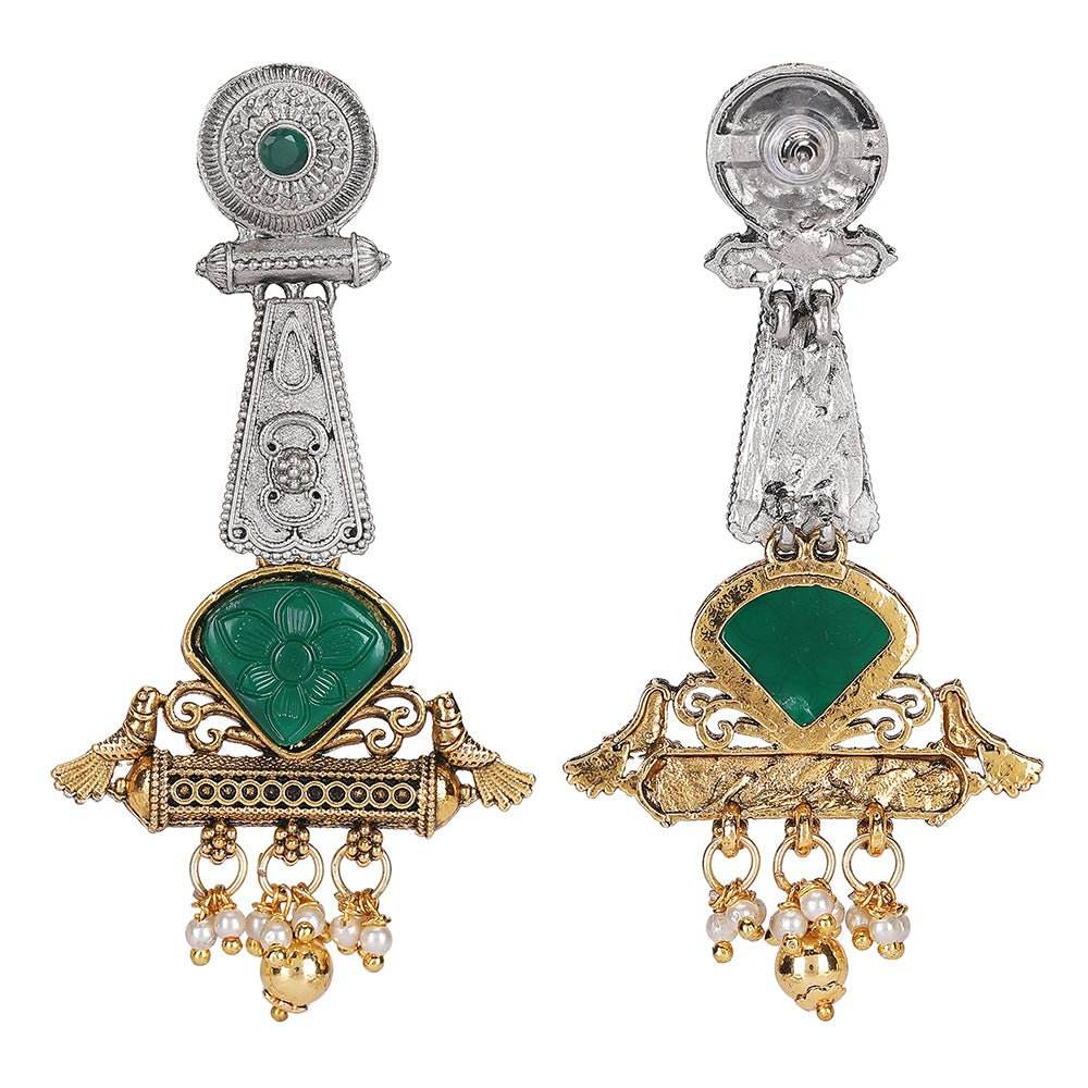 Buy Aviana Green Stone Dholak Shape Tribal Temple-Inspired Earrings - Auraa Trends