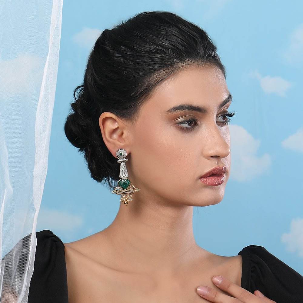Buy Aviana Green Stone Dholak Shape Tribal Temple-Inspired Earrings - Auraa Trends