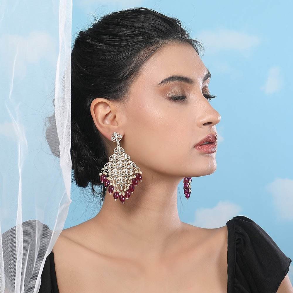 Buy Aviana Mirror-Work Statement Earrings with Purple Bead Drops - Auraa Trends