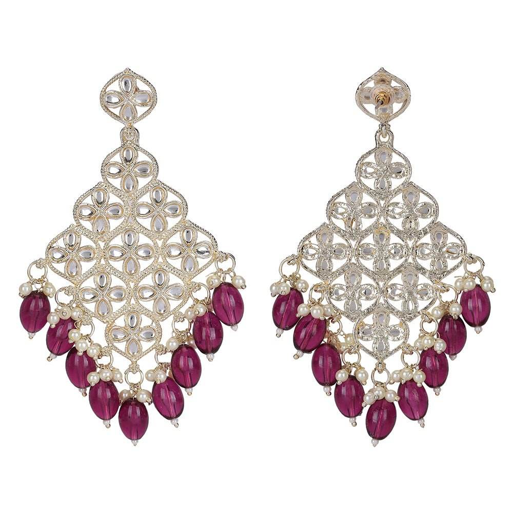Buy Aviana Mirror-Work Statement Earrings with Purple Bead Drops - Auraa Trends