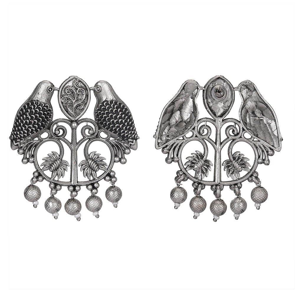 Buy Aviana Oxidized Silver Bird Motif Jhumka Earrings with Pearl Drops - Auraa Trends