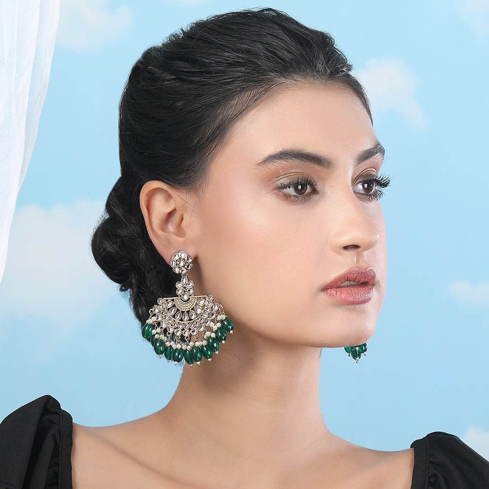 Buy Aviana Oxidized Silver Mirror Work Chandbali Earrings with Green Beads - Auraa Trends