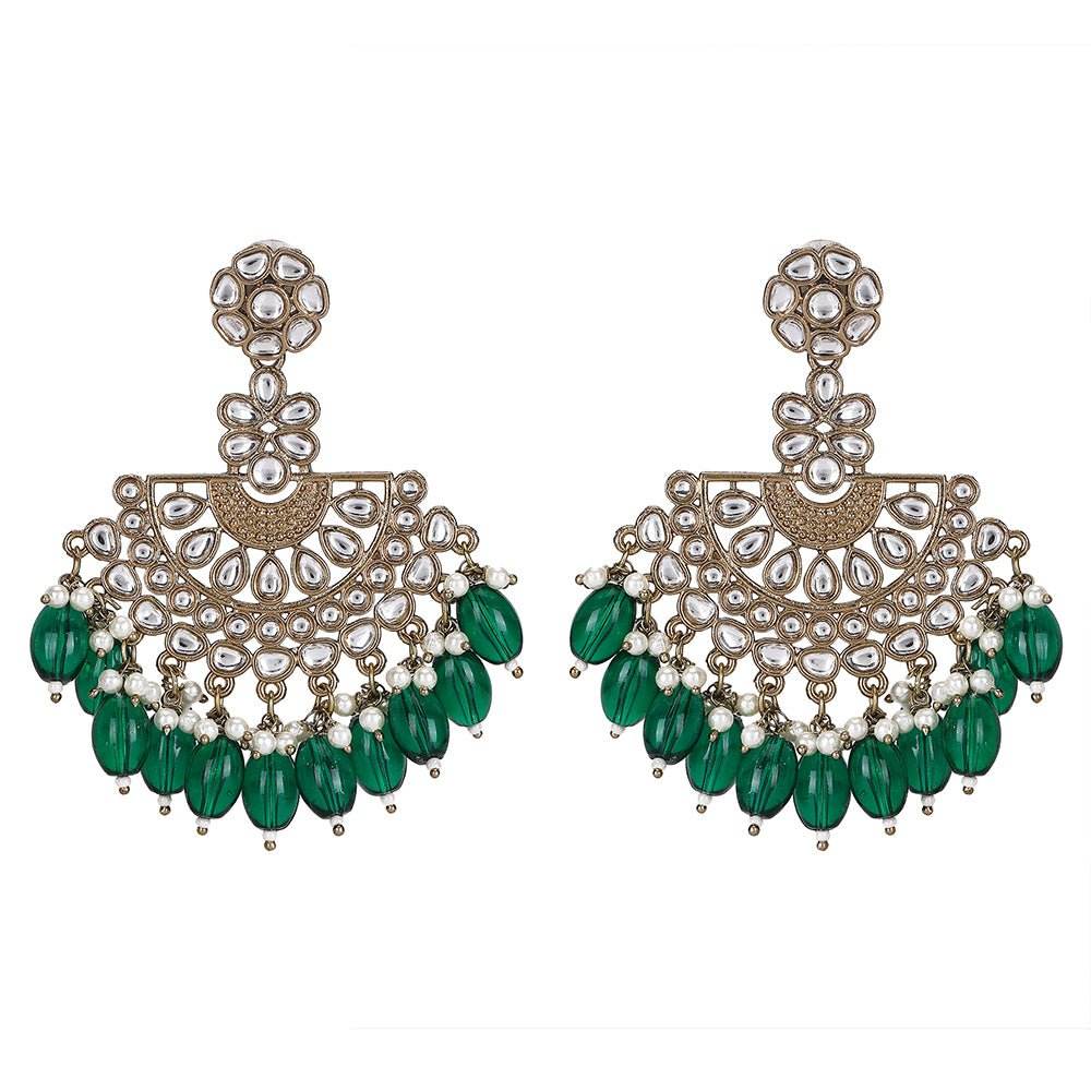 Buy Aviana Oxidized Silver Mirror Work Chandbali Earrings with Green Beads - Auraa Trends