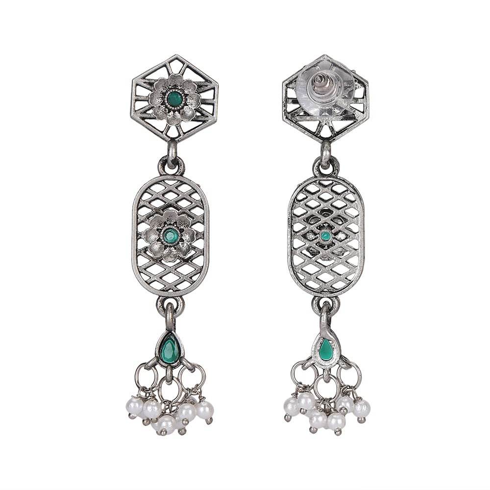 Buy Aviana Oxidized Silver Temple Pendant Necklace Set with Earrings - Auraa Trends