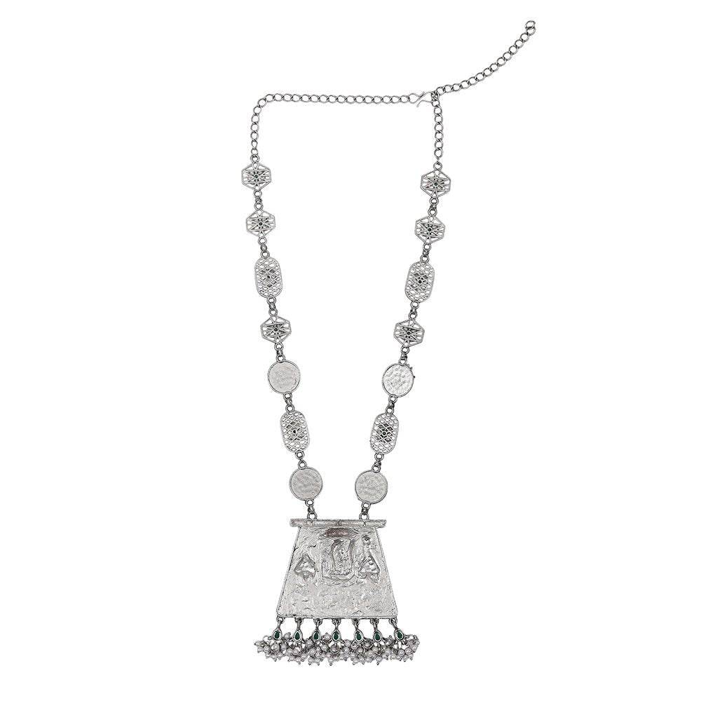 Buy Aviana Oxidized Silver Temple Pendant Necklace Set with Earrings - Auraa Trends