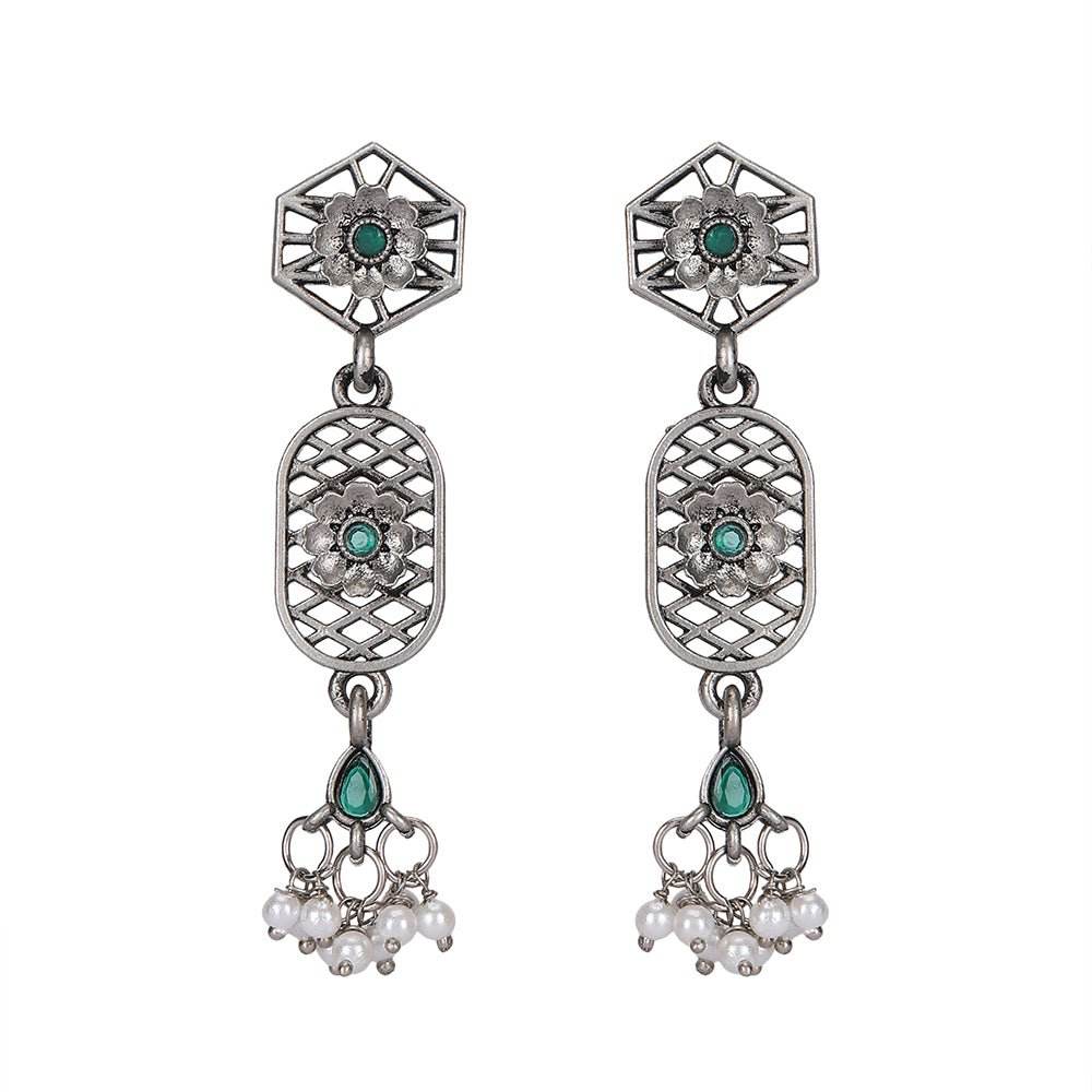Buy Aviana Oxidized Silver Temple Pendant Necklace Set with Earrings - Auraa Trends