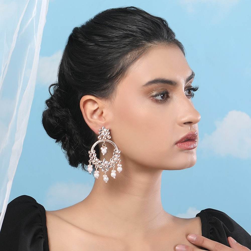 Buy Aviana Rose Gold Floral Hoop Earrings with Pearl Drops for Women - Auraa Trends