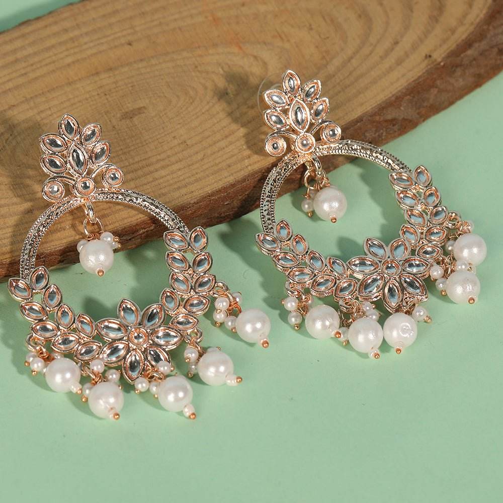 Buy Aviana Rose Gold Floral Hoop Earrings with Pearl Drops for Women - Auraa Trends