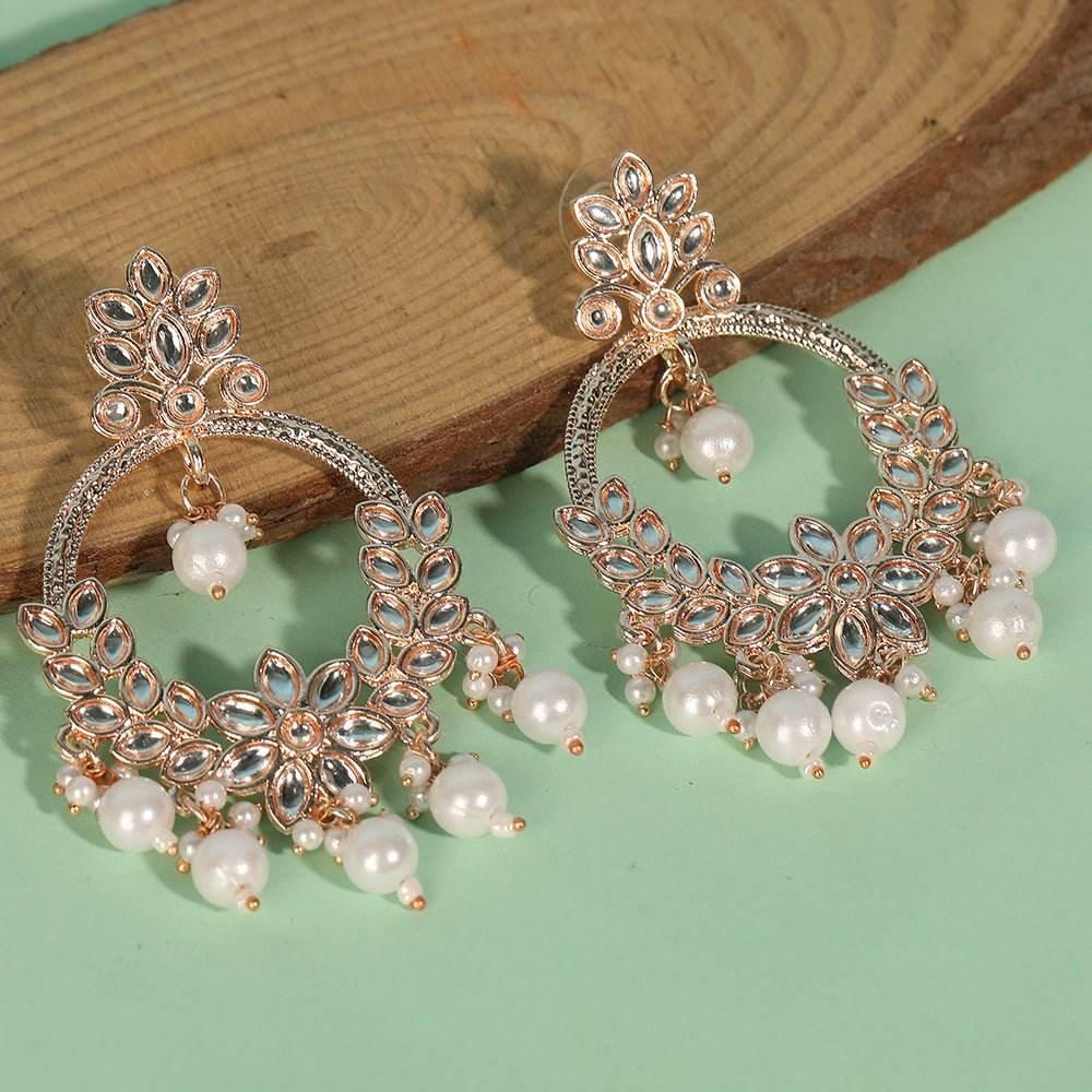 Buy Aviana Rose Gold Floral Hoop Earrings with Pearl Drops for Women - Auraa Trends