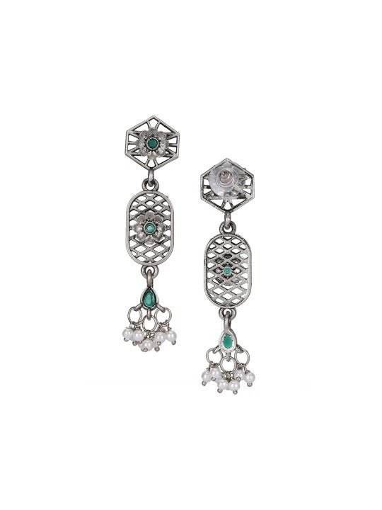 Buy Aviana Silver-Plated Artificial Stone Studded & Beaded Oxidized Necklace & Earrings - Auraa Trends