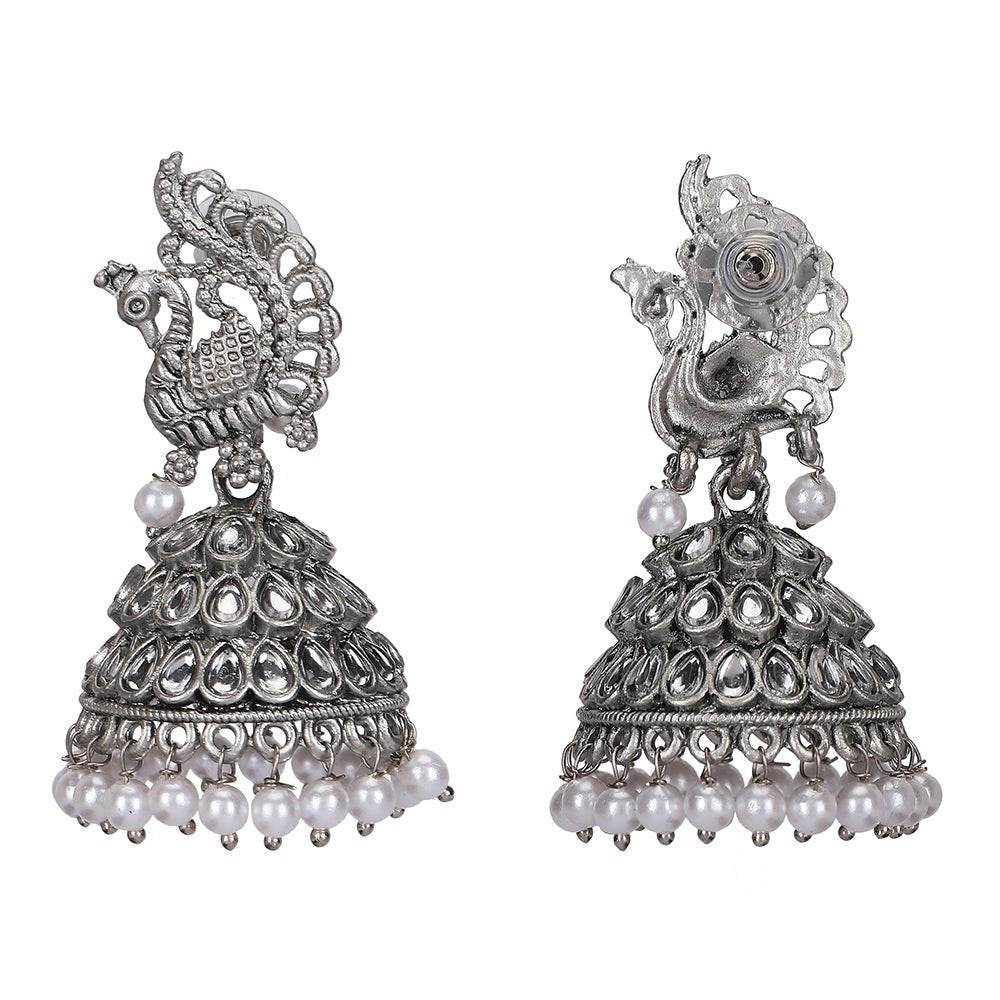 Buy Aviana Silver-Plated Crystal Studded Traditional Jhumka Earrings for Women - Auraa Trends