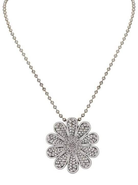 Buy Aviana Silver Plated Floral Shaped Pendant With Chain - Auraa Trends