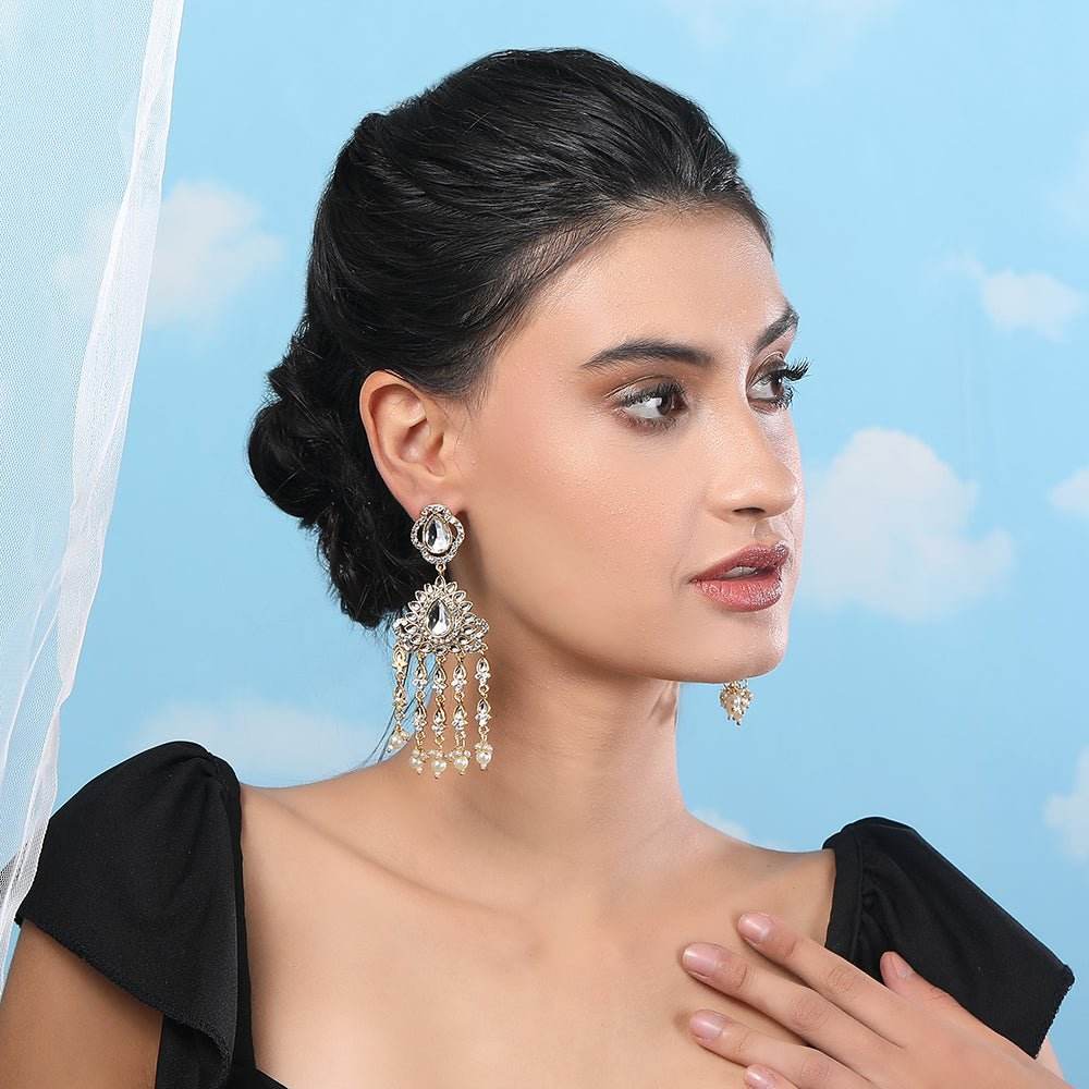 Buy Aviana Statement Mirror Dangler Earrings with Pearl Chain Tassels - Auraa Trends