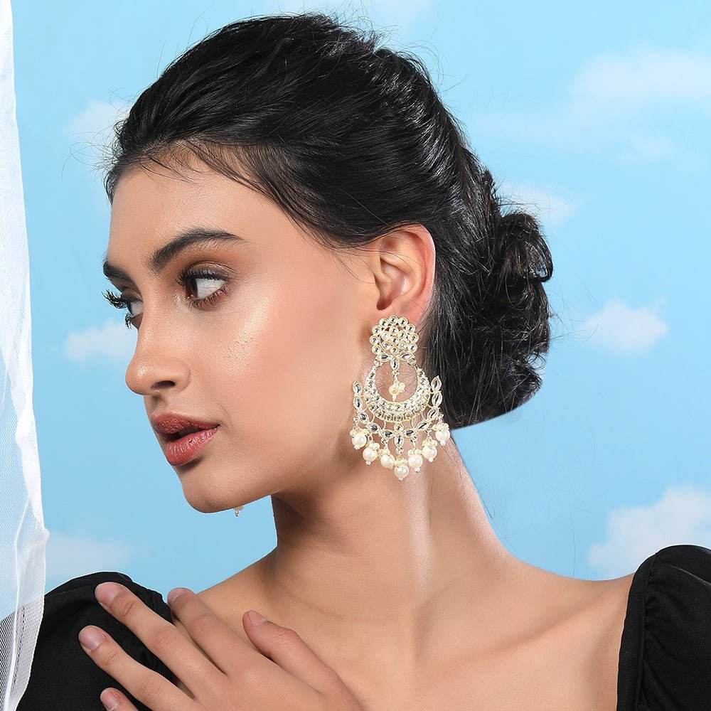 Buy Aviana Traditional Kundan Chandbali Drop Earrings - Auraa Trends