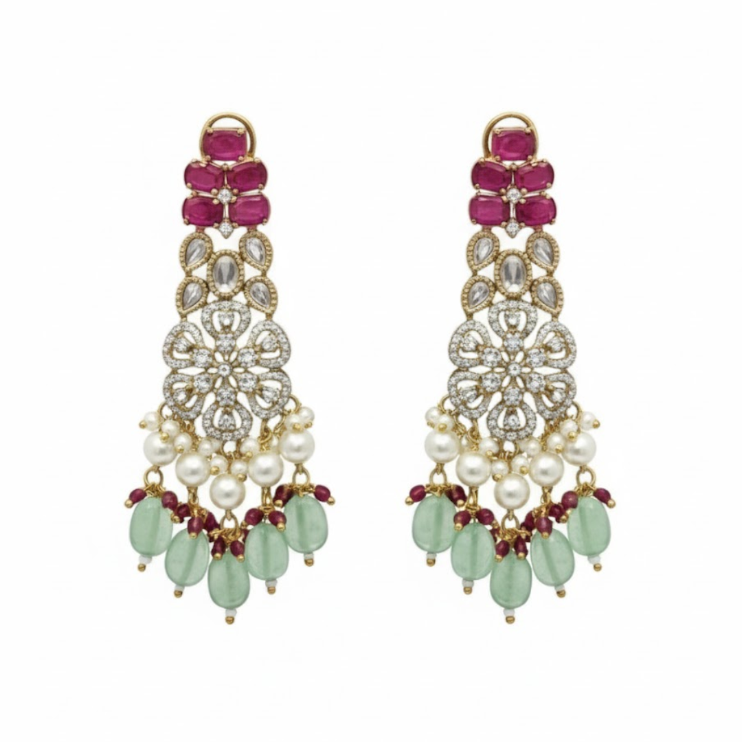 "Bridal Kundan choker necklace set with green beads, pearls, and matching earrings and maang tikka – traditional Indian jewelry for women"