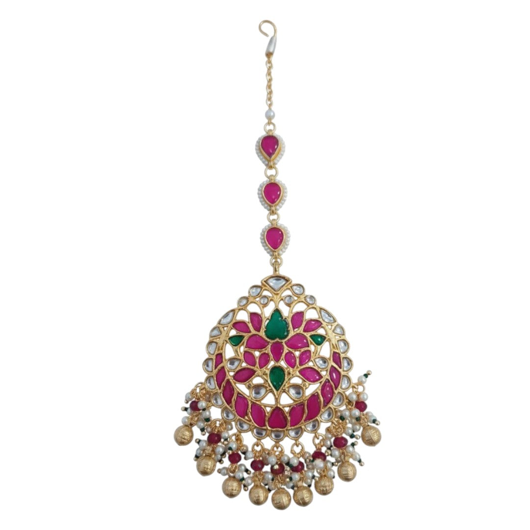 "Elegant Traditional Kundan Necklace with Ruby, Emerald, and Pearls for Women"