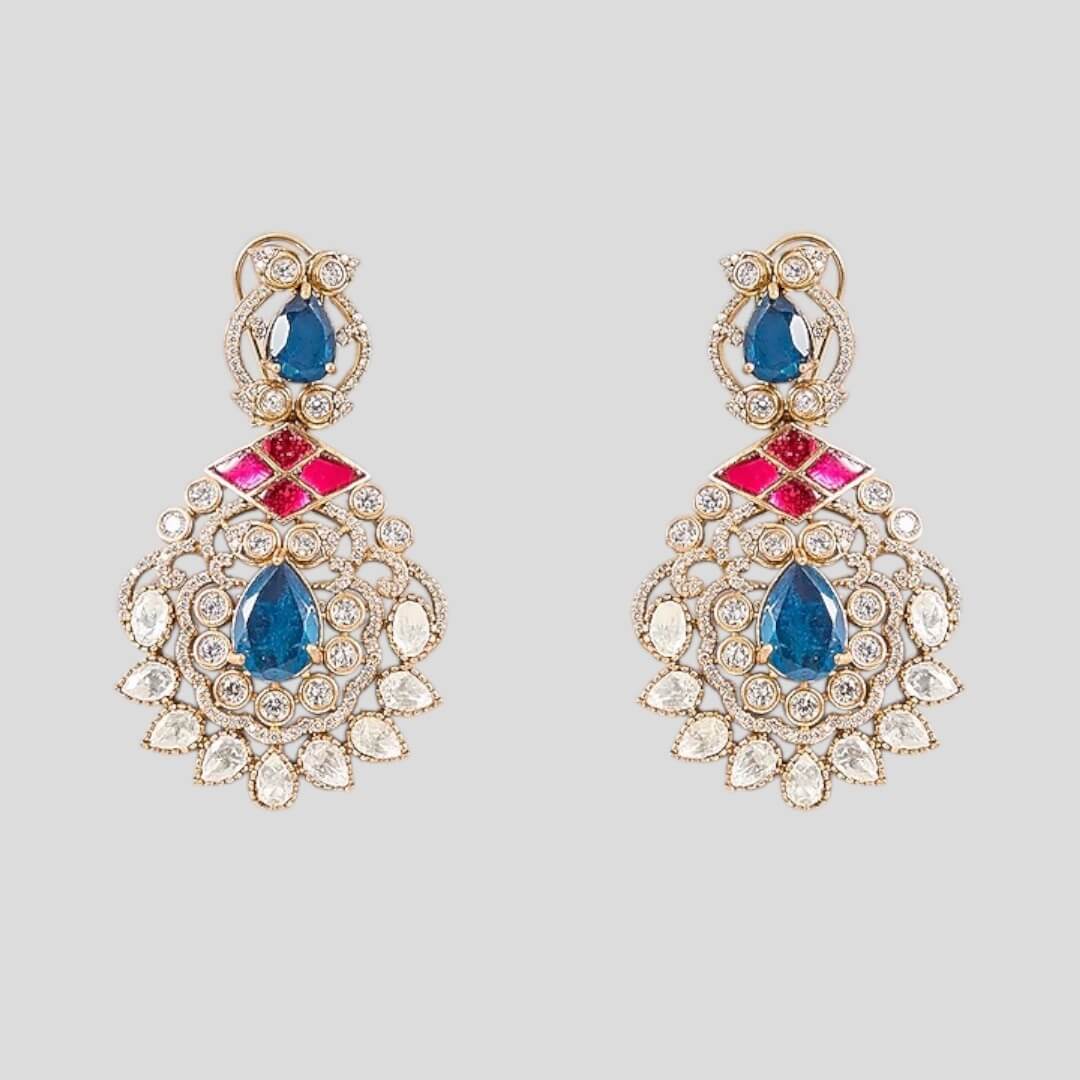 Premium Gold-Plated Kundan Necklace Set with Pink, Blue & Green Stones for Women