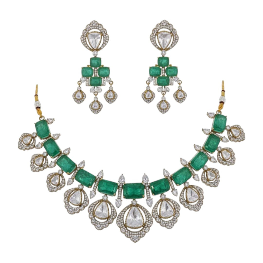 Traditional Green Kundan Choker Necklace Set with Matching Earrings – Bridal Ethnic Jewelry