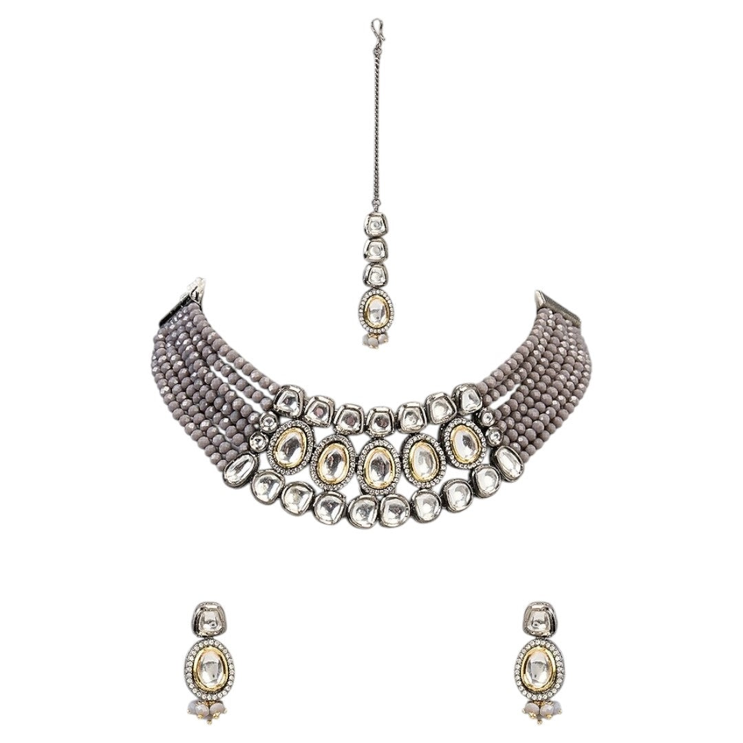 Traditional Kundan Choker Necklace Set with Earrings & Maang Tikka for Women