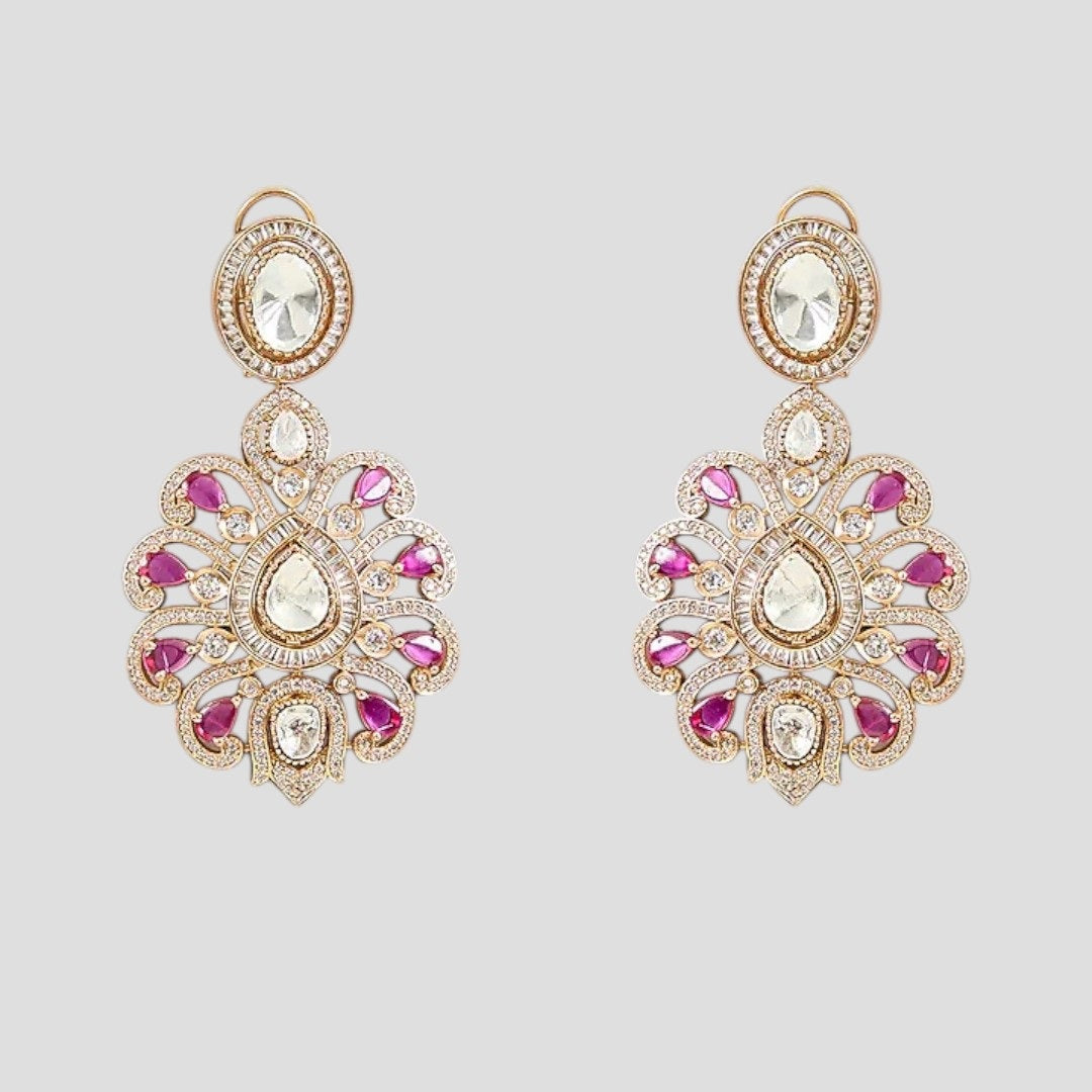 Exquisite pink and white stone-studded necklace set with matching earrings.