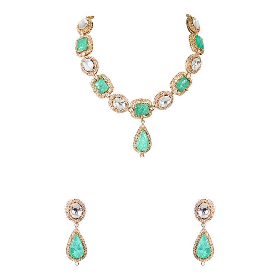 Mint Green Kundan Necklace Set for Women - Auraa Trends