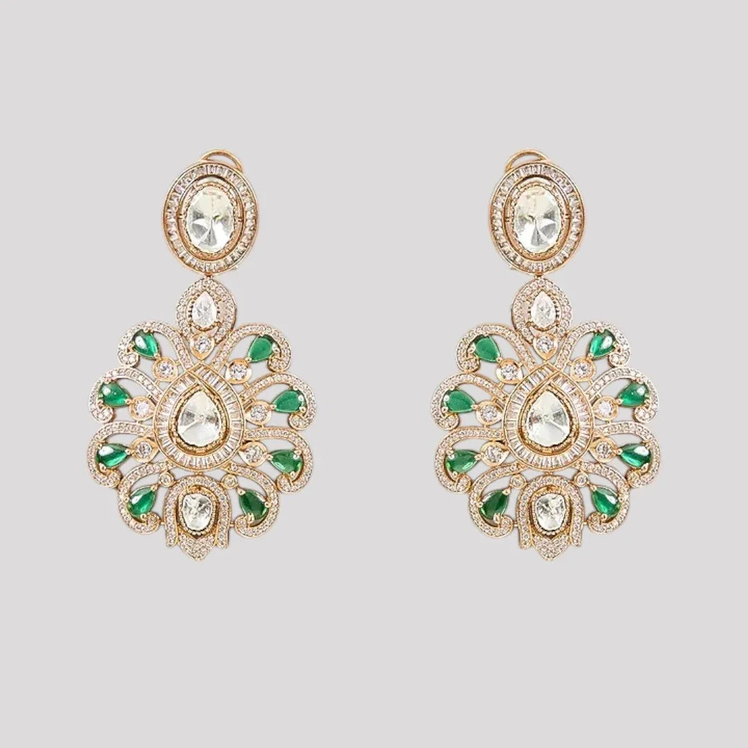 Elegant Green Kundan Bridal Necklace Set with Polki Stones & Matching Earrings - Auraa Trends