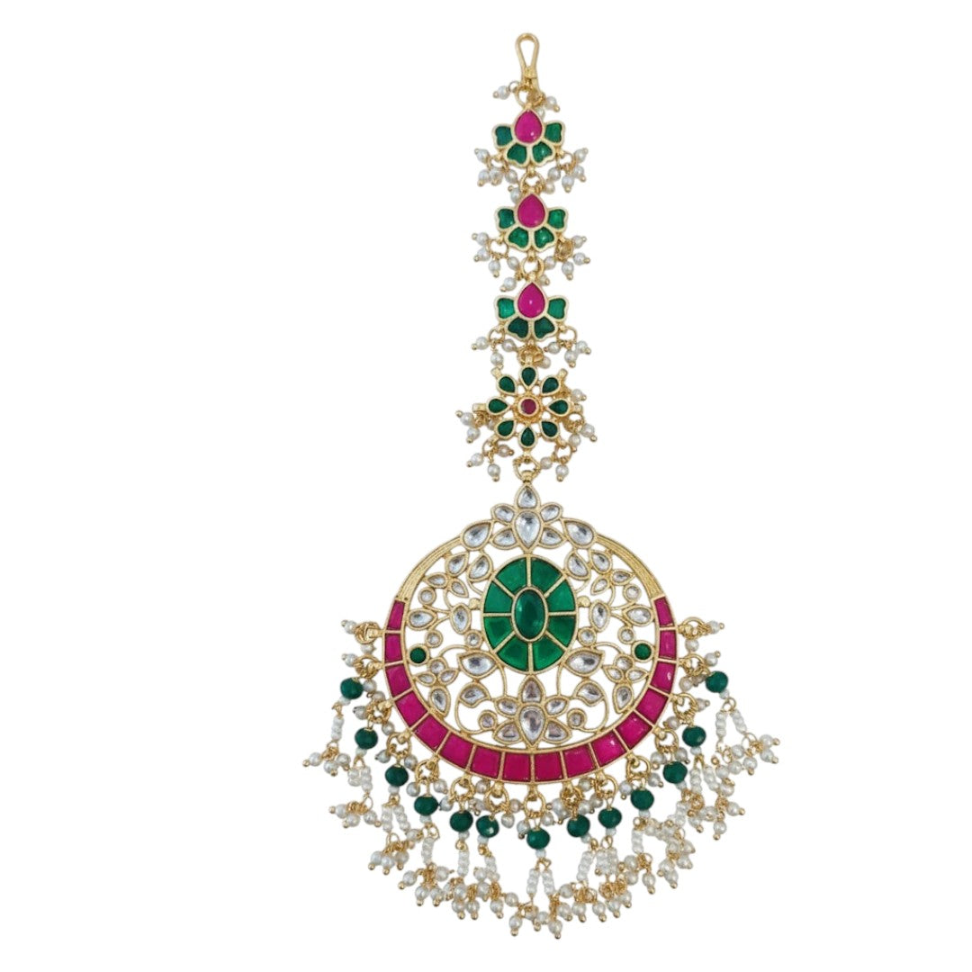Exquisite Floral Meenakari Kundan Necklace with Pink, Green, and White Pearls