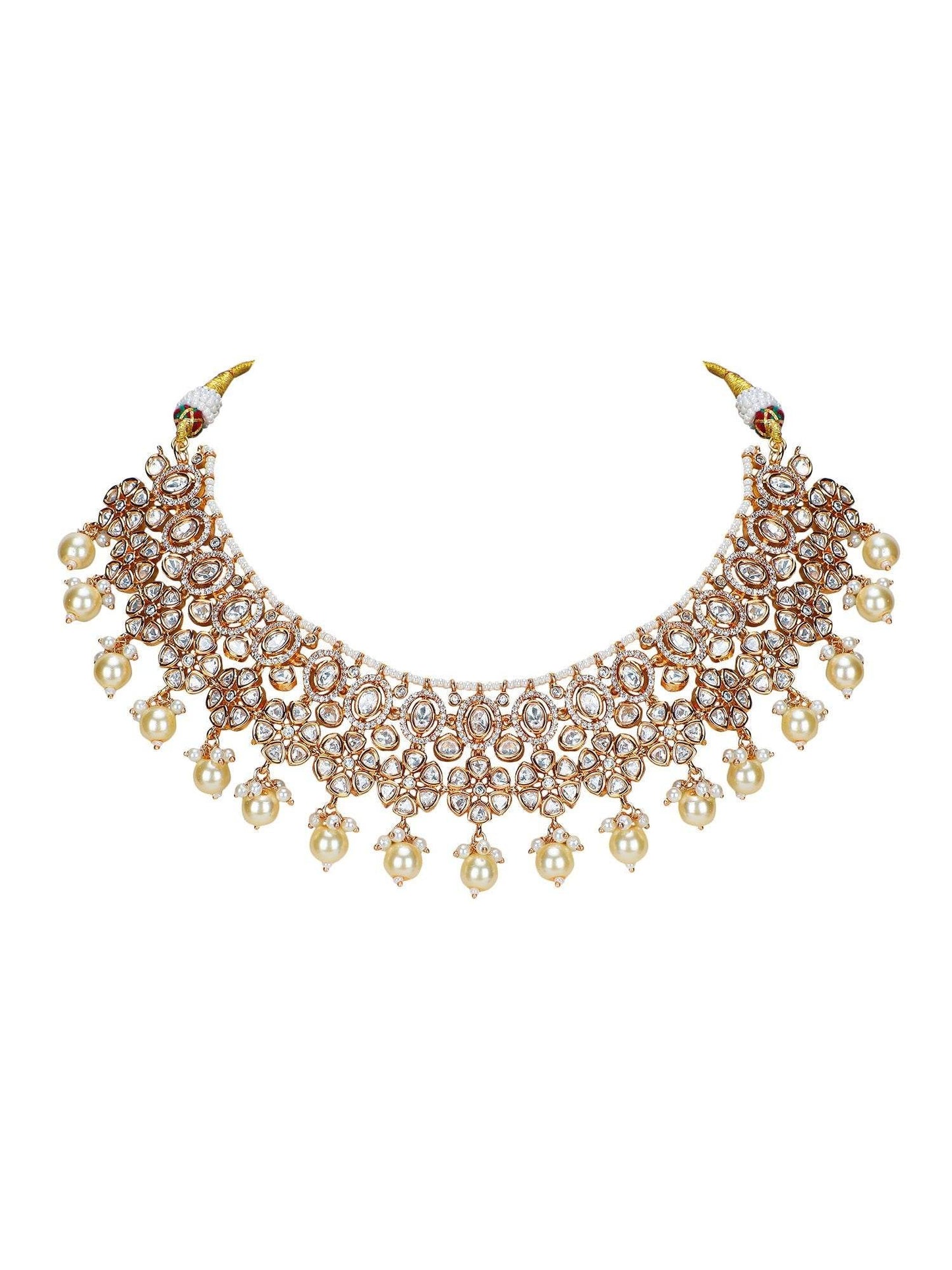 Champagne Gold CZ Choker Set with Pearl Drops - Auraa Trends