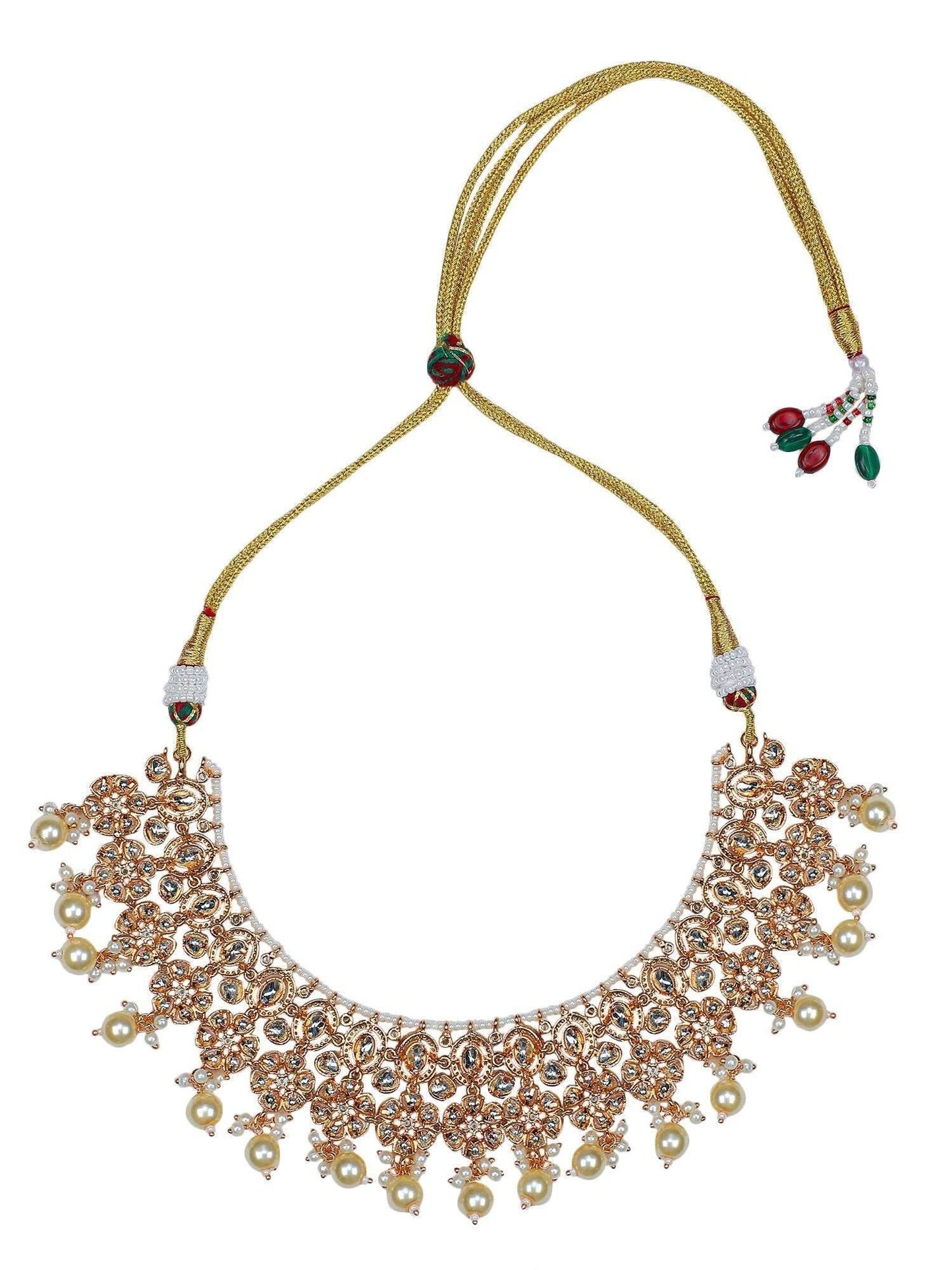 Champagne Gold CZ Choker Set with Pearl Drops - Auraa Trends