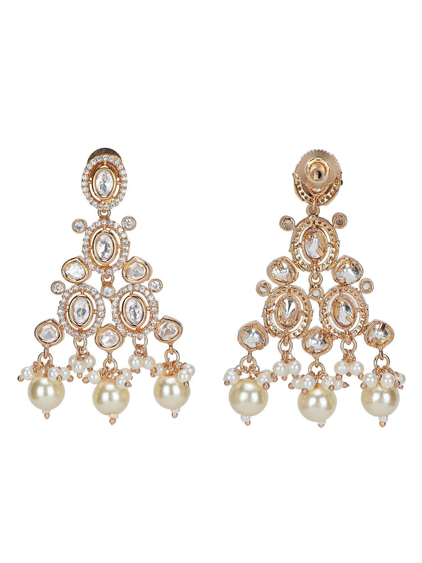 Champagne Gold CZ Choker Set with Pearl Drops - Auraa Trends
