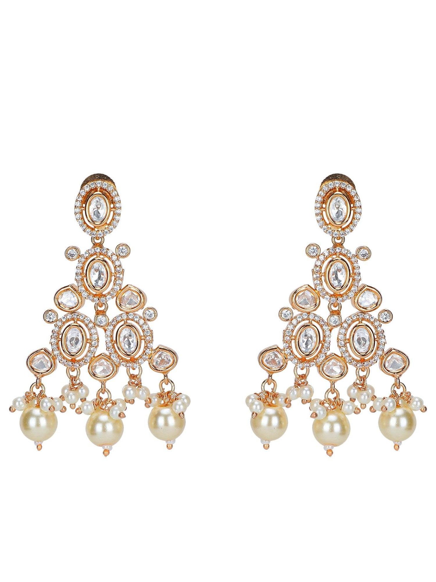Champagne Gold CZ Choker Set with Pearl Drops - Auraa Trends