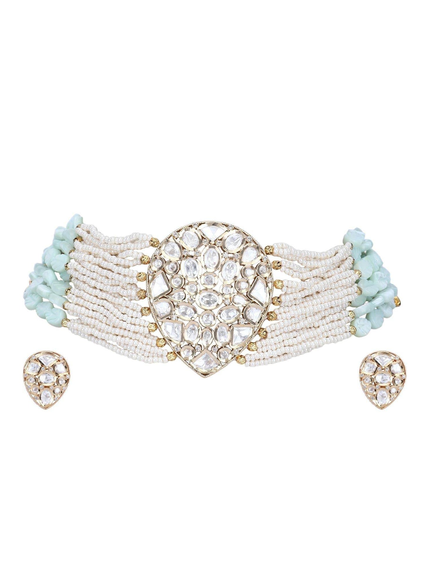 Charming 22KT Gold Plated Kundan Blue Necklace Set - Auraa Trends