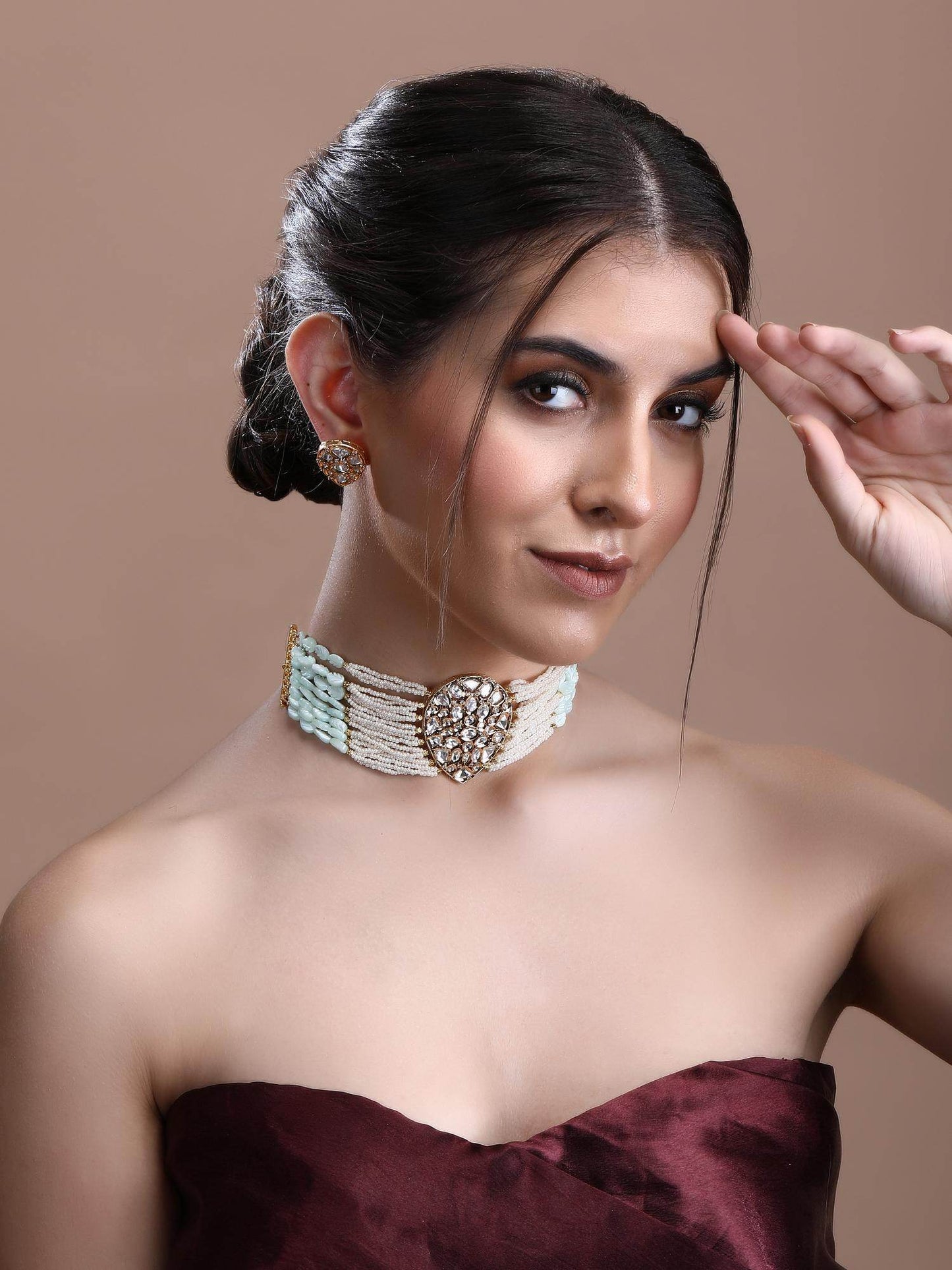 Charming 22KT Gold Plated Kundan Blue Necklace Set - Auraa Trends
