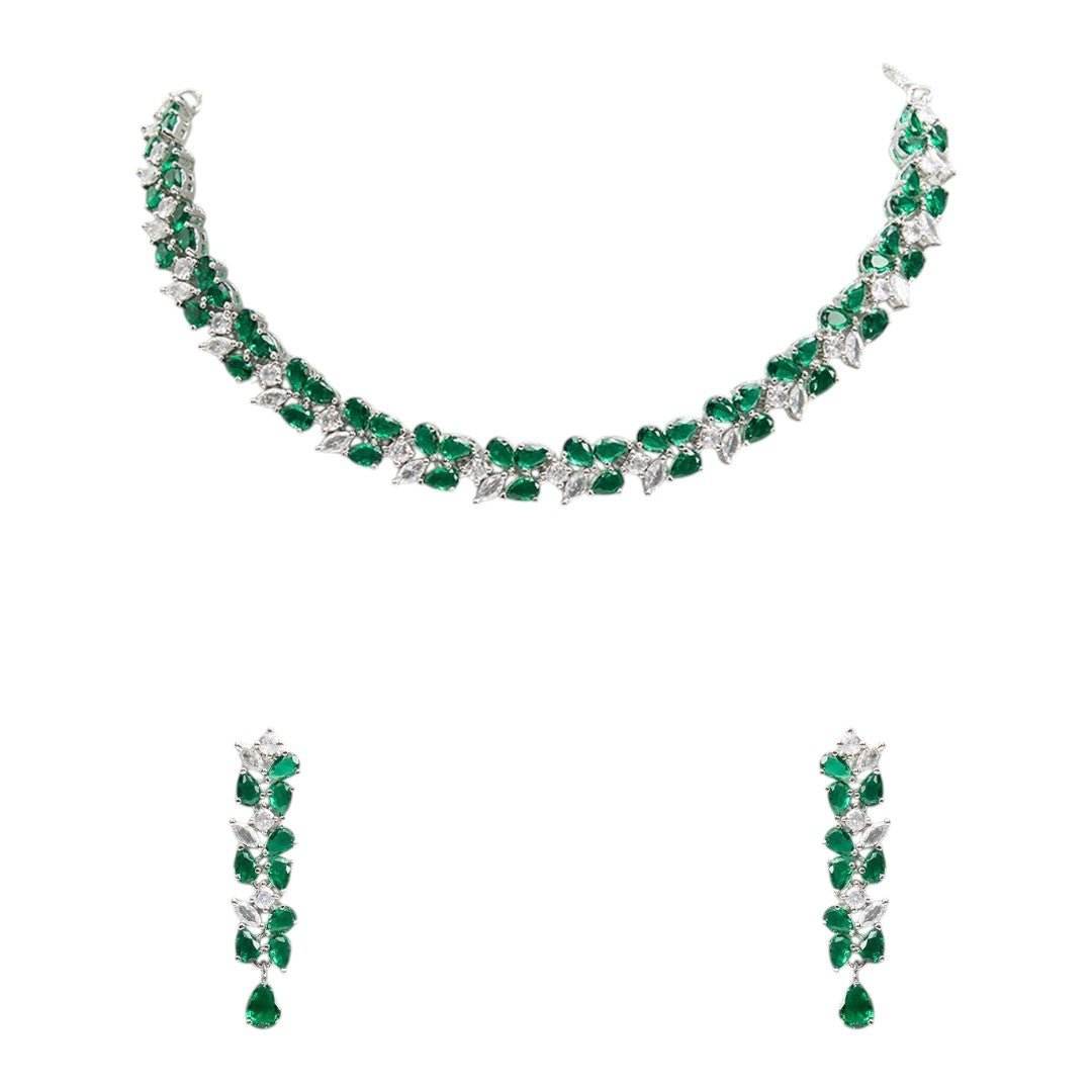 Chic Emerald Green and White Stone Necklace Set – Contemporary Partywear Jewelry - Auraa Trends