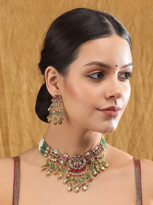 Chic Green Crystal Choker Necklace Set for Women - Auraa Trends