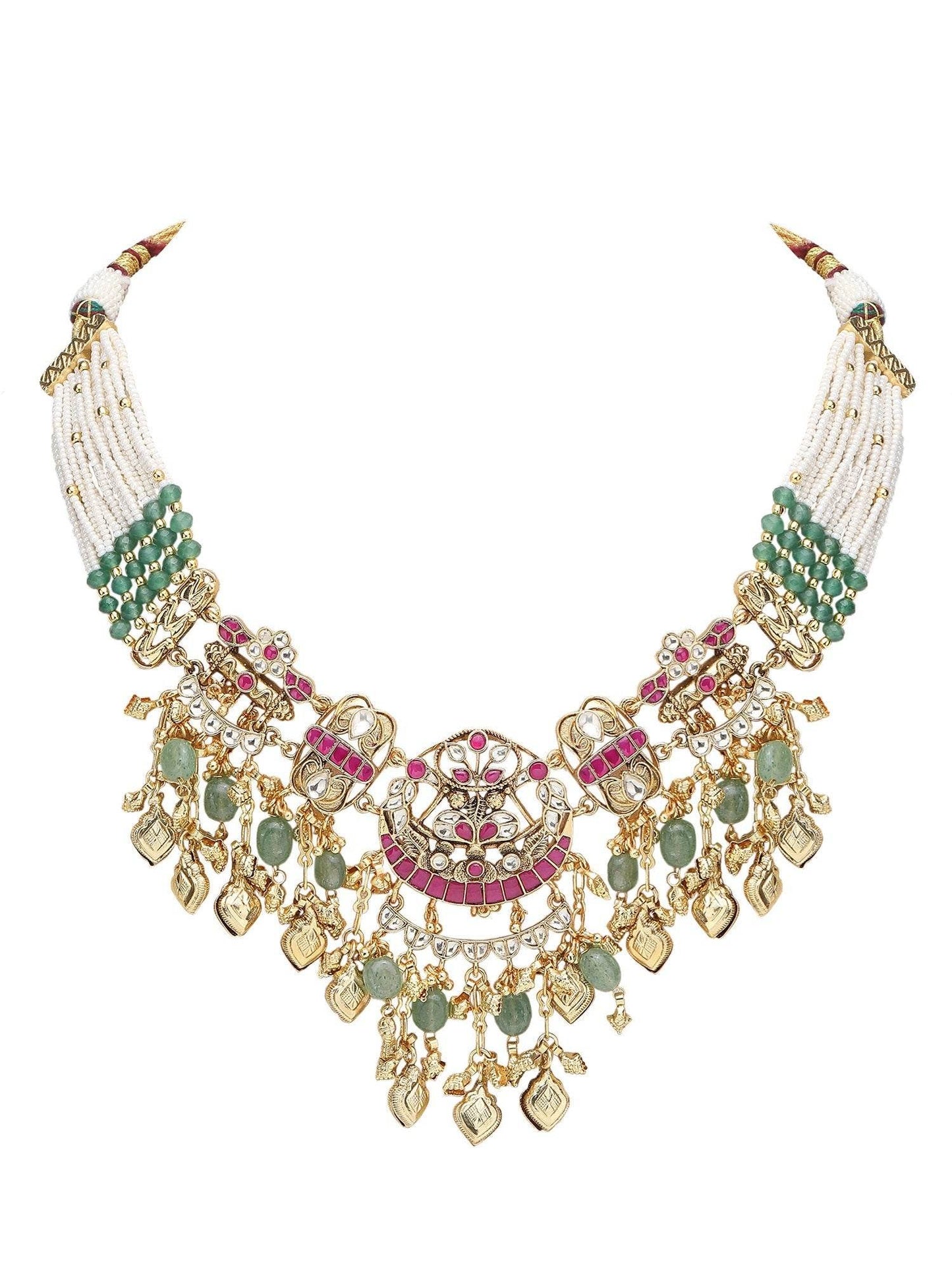Chic Green Crystal Choker Necklace Set for Women - Auraa Trends