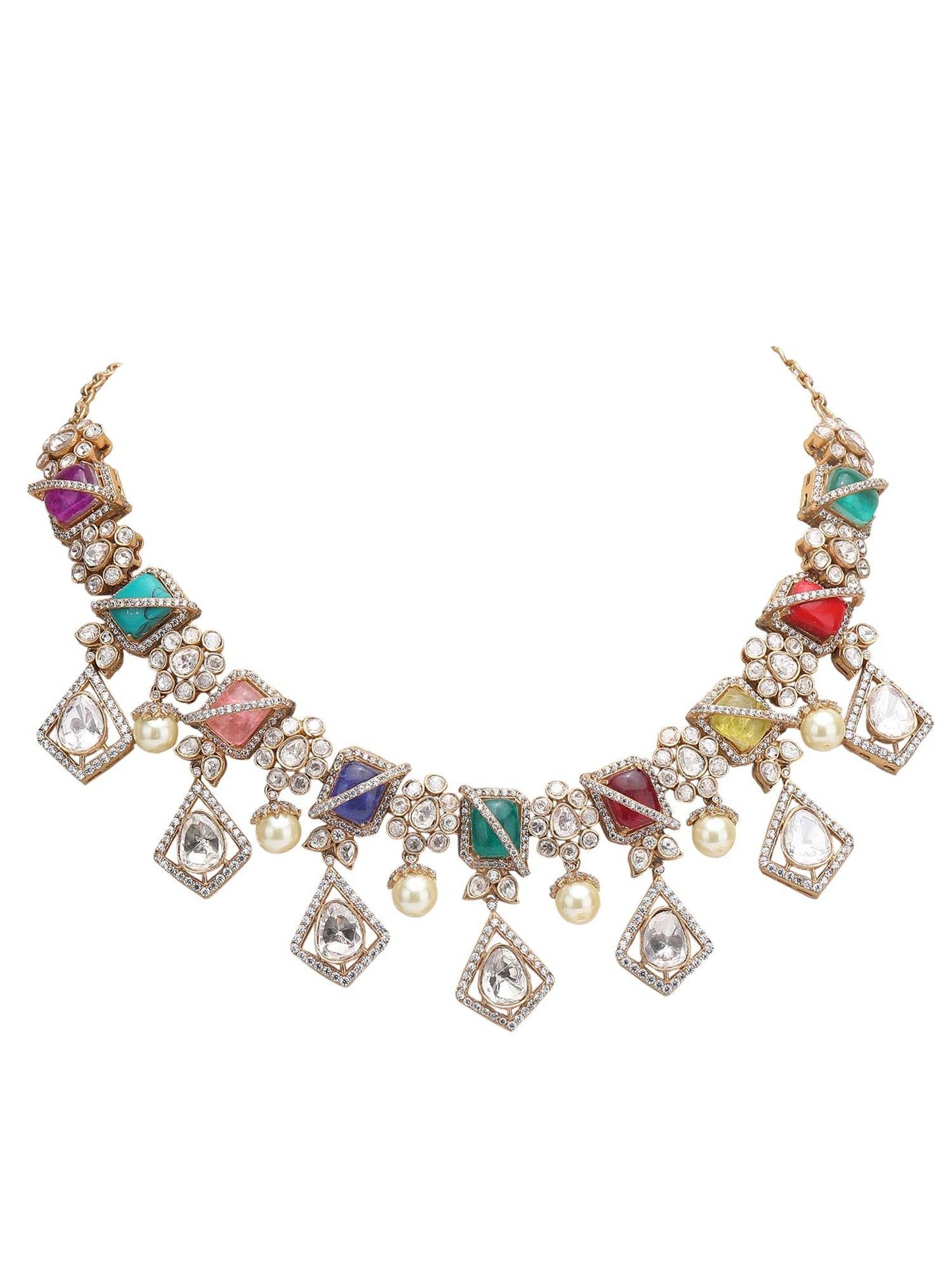 Chic Green Geometric Necklace & Earrings Set - Auraa Trends