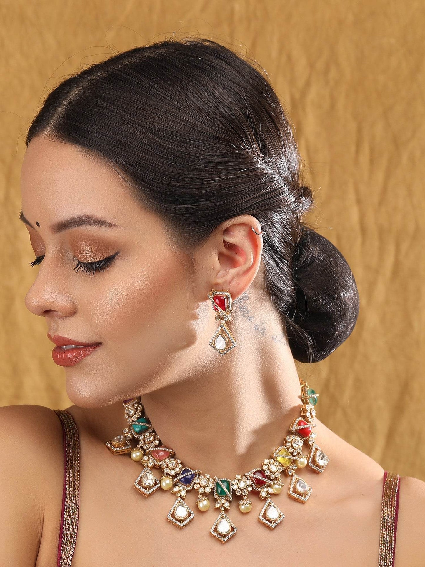 Chic Green Geometric Necklace & Earrings Set - Auraa Trends