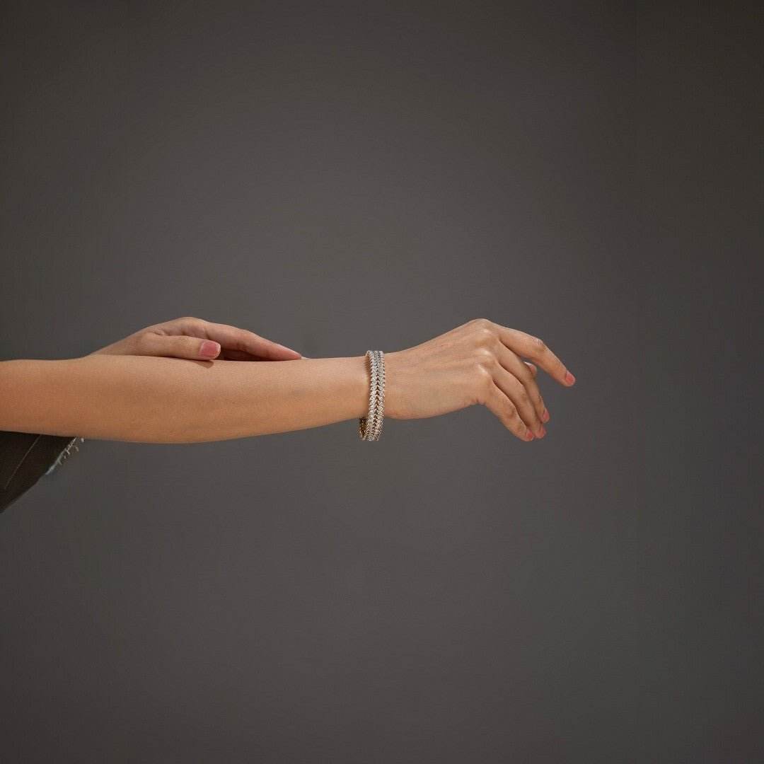 Chic Silver-Finish American Diamond Bangles – Sleek Statement Set - Auraa Trends