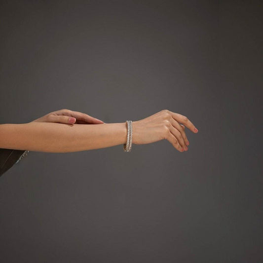 Chic Silver-Finish American Diamond Bangles – Sleek Statement Set - Auraa Trends