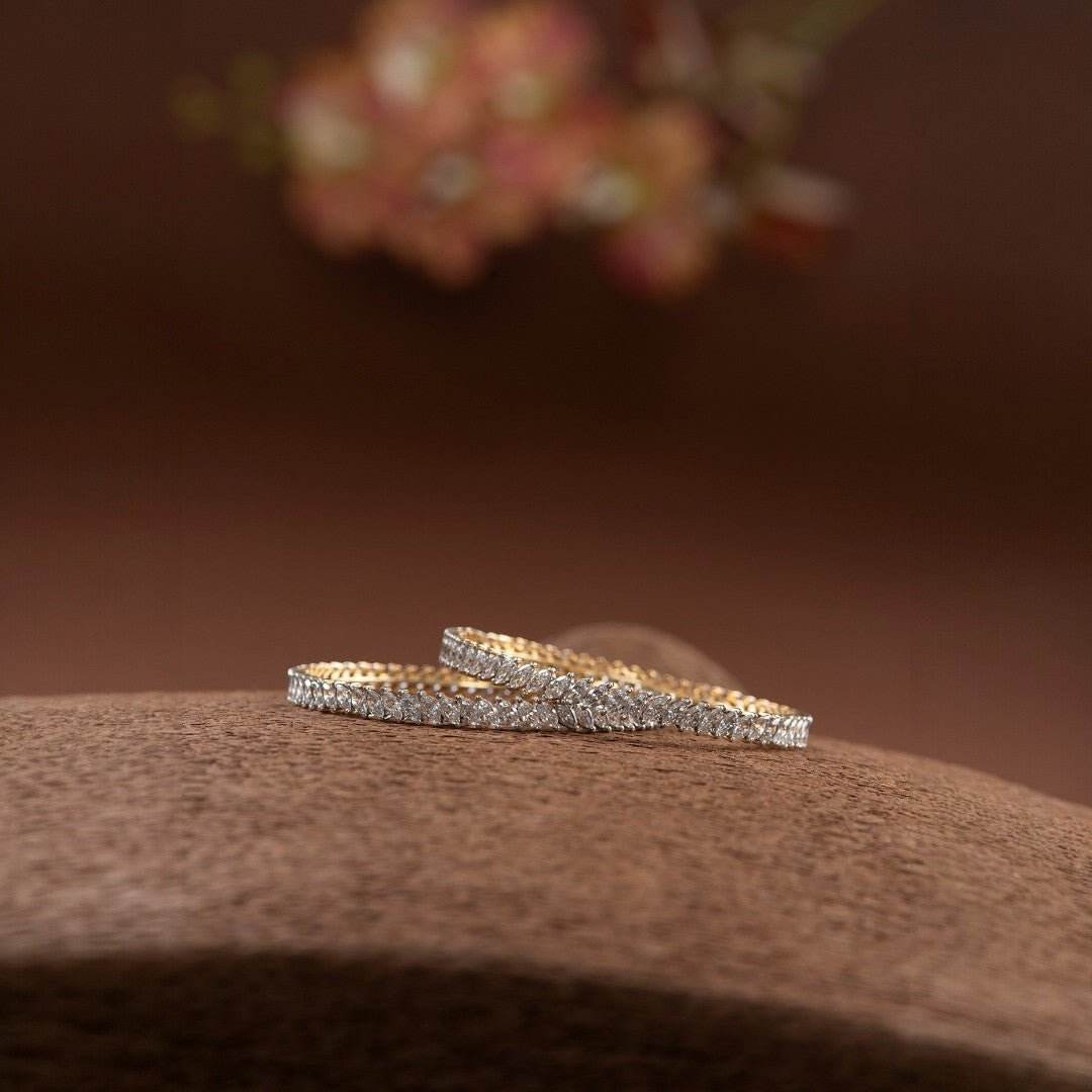 Chic Silver-Finish American Diamond Bangles – Sleek Statement Set - Auraa Trends
