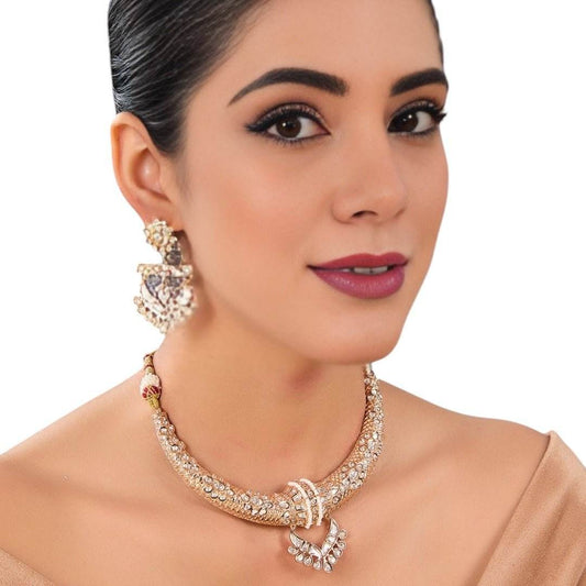 Choker Gold Necklace Set with Decorations - Auraa Trends