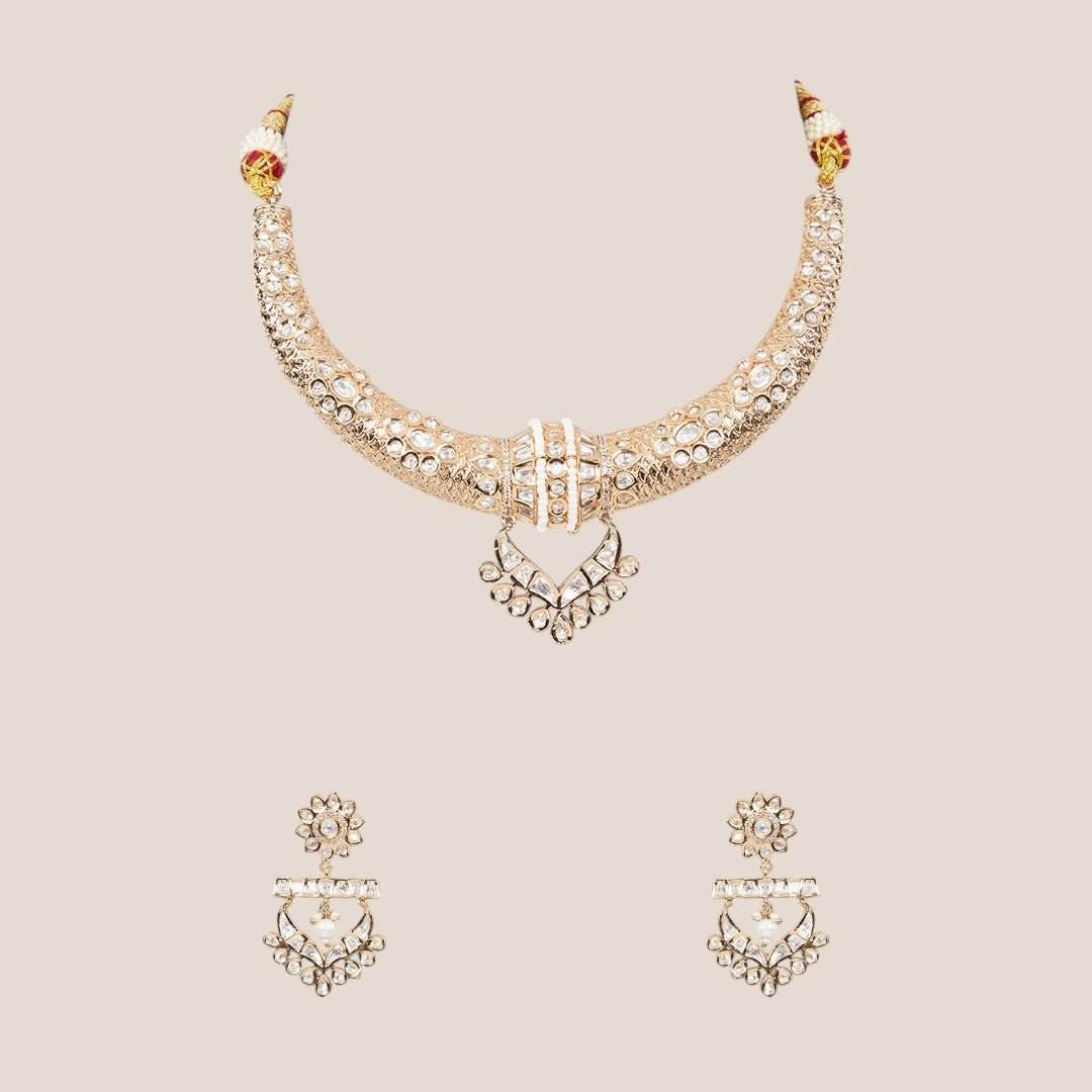 Choker Gold Necklace Set with Decorations - Auraa Trends
